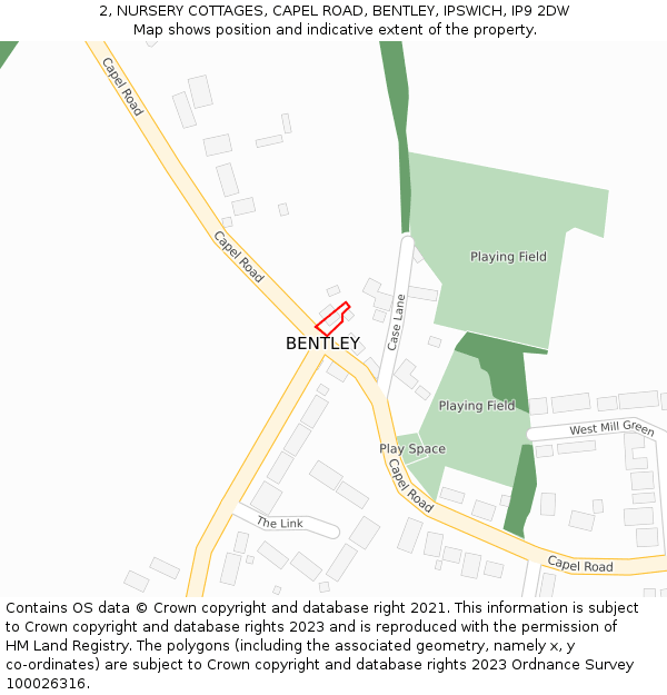 2, NURSERY COTTAGES, CAPEL ROAD, BENTLEY, IPSWICH, IP9 2DW: Location map and indicative extent of plot