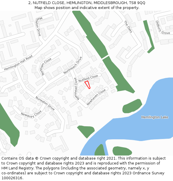 2, NUTFIELD CLOSE, HEMLINGTON, MIDDLESBROUGH, TS8 9QQ: Location map and indicative extent of plot