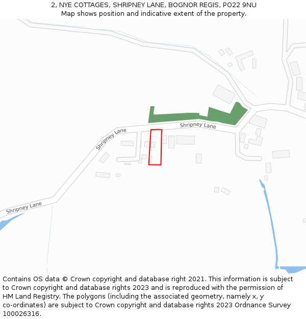 2, NYE COTTAGES, SHRIPNEY LANE, BOGNOR REGIS, PO22 9NU: Location map and indicative extent of plot
