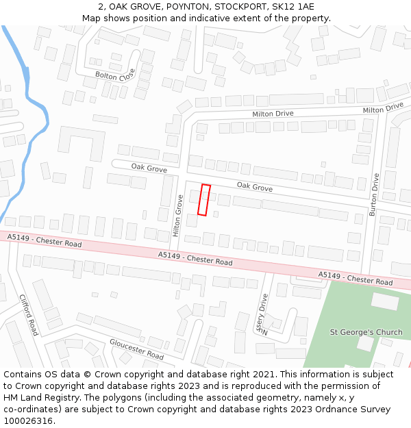2, OAK GROVE, POYNTON, STOCKPORT, SK12 1AE: Location map and indicative extent of plot