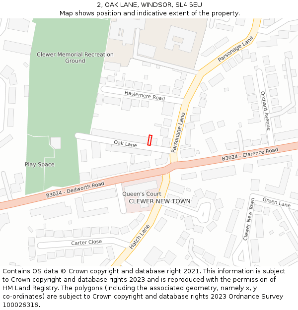 2, OAK LANE, WINDSOR, SL4 5EU: Location map and indicative extent of plot