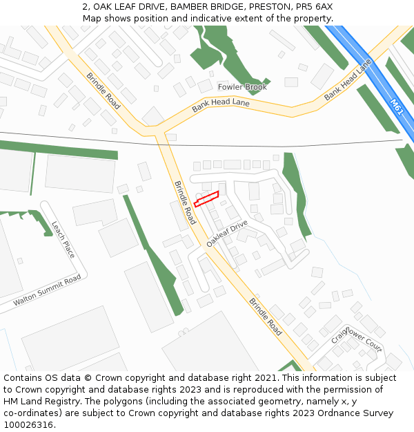 2, OAK LEAF DRIVE, BAMBER BRIDGE, PRESTON, PR5 6AX: Location map and indicative extent of plot