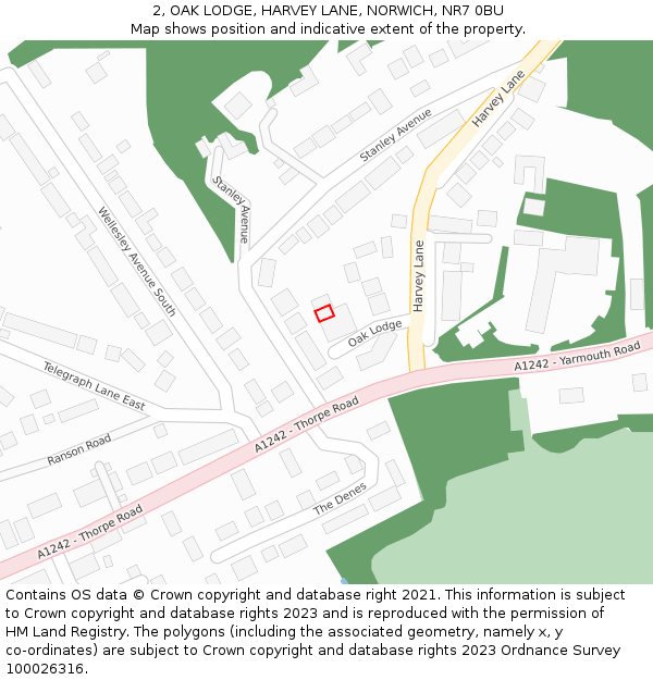2, OAK LODGE, HARVEY LANE, NORWICH, NR7 0BU: Location map and indicative extent of plot