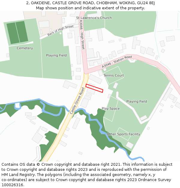 2, OAKDENE, CASTLE GROVE ROAD, CHOBHAM, WOKING, GU24 8EJ: Location map and indicative extent of plot