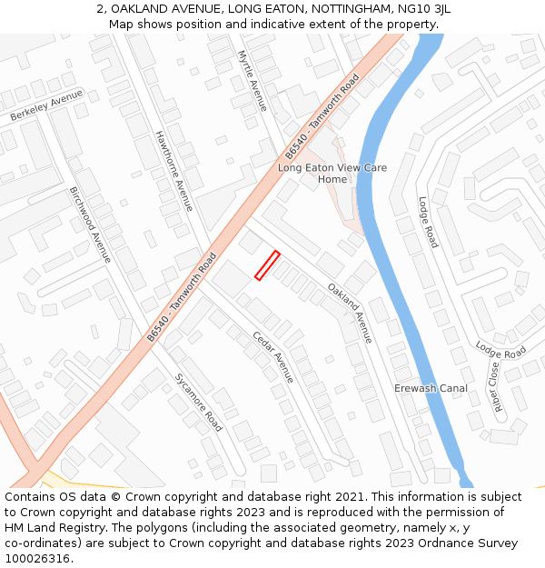 2, OAKLAND AVENUE, LONG EATON, NOTTINGHAM, NG10 3JL: Location map and indicative extent of plot