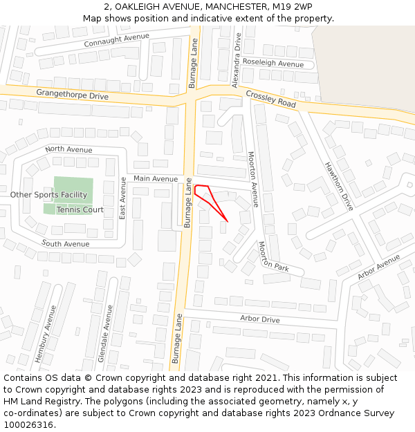 2, OAKLEIGH AVENUE, MANCHESTER, M19 2WP: Location map and indicative extent of plot
