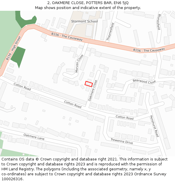 2, OAKMERE CLOSE, POTTERS BAR, EN6 5JQ: Location map and indicative extent of plot