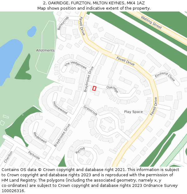 2, OAKRIDGE, FURZTON, MILTON KEYNES, MK4 1AZ: Location map and indicative extent of plot