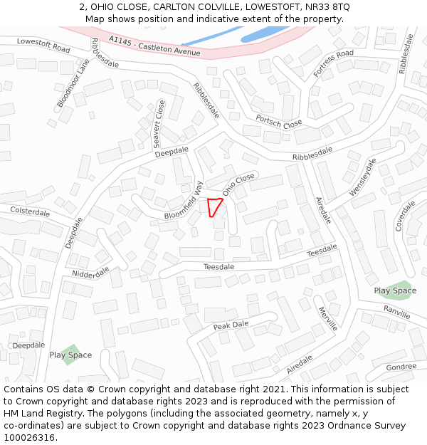 2, OHIO CLOSE, CARLTON COLVILLE, LOWESTOFT, NR33 8TQ: Location map and indicative extent of plot