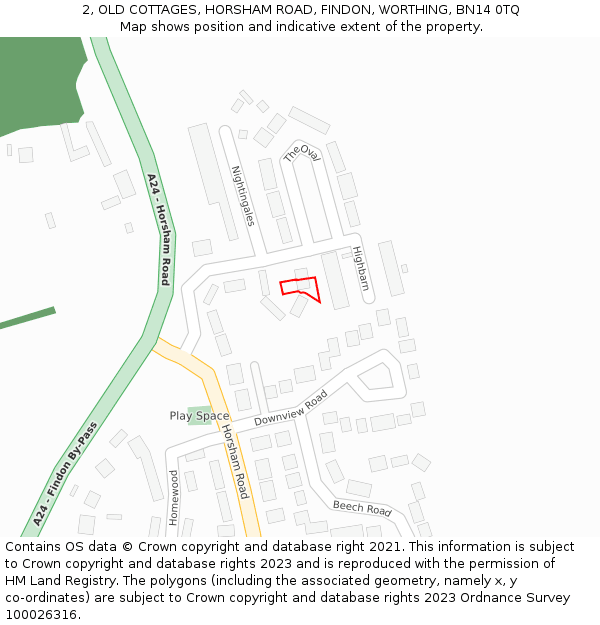 2, OLD COTTAGES, HORSHAM ROAD, FINDON, WORTHING, BN14 0TQ: Location map and indicative extent of plot