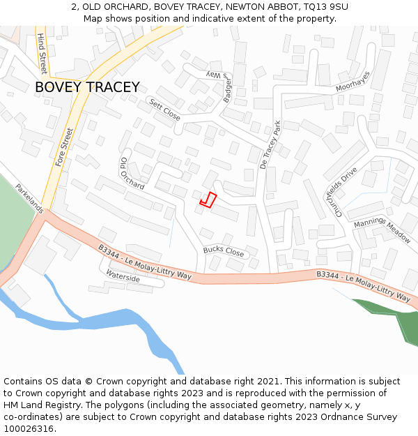 2, OLD ORCHARD, BOVEY TRACEY, NEWTON ABBOT, TQ13 9SU: Location map and indicative extent of plot
