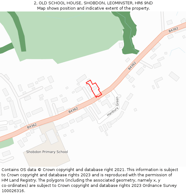 2, OLD SCHOOL HOUSE, SHOBDON, LEOMINSTER, HR6 9ND: Location map and indicative extent of plot