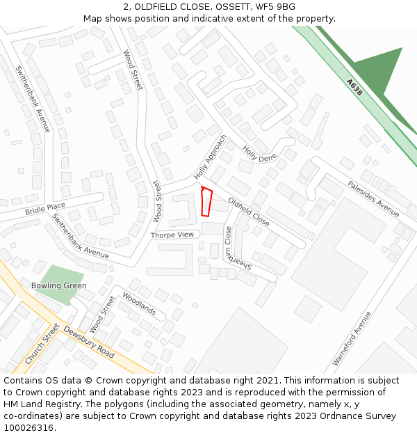 2, OLDFIELD CLOSE, OSSETT, WF5 9BG: Location map and indicative extent of plot