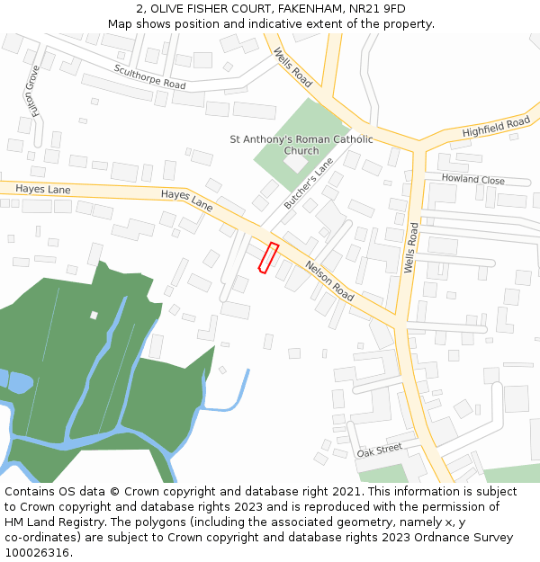 2, OLIVE FISHER COURT, FAKENHAM, NR21 9FD: Location map and indicative extent of plot