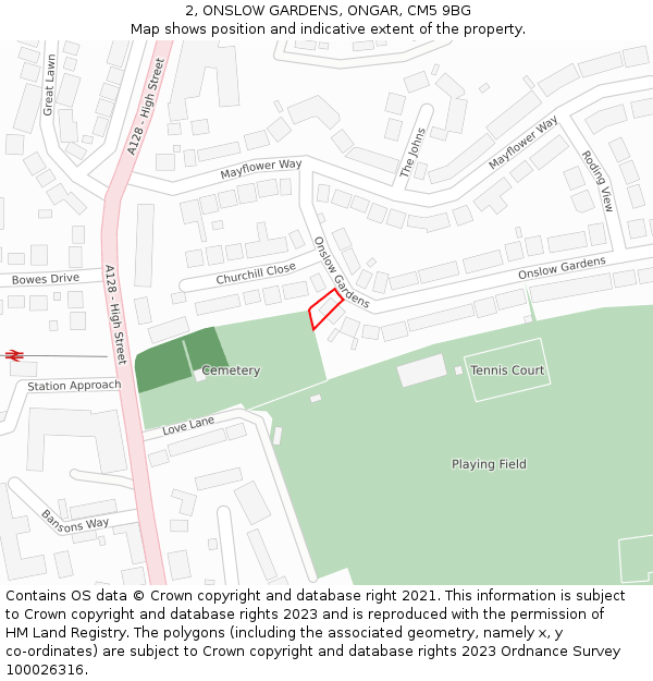 2, ONSLOW GARDENS, ONGAR, CM5 9BG: Location map and indicative extent of plot