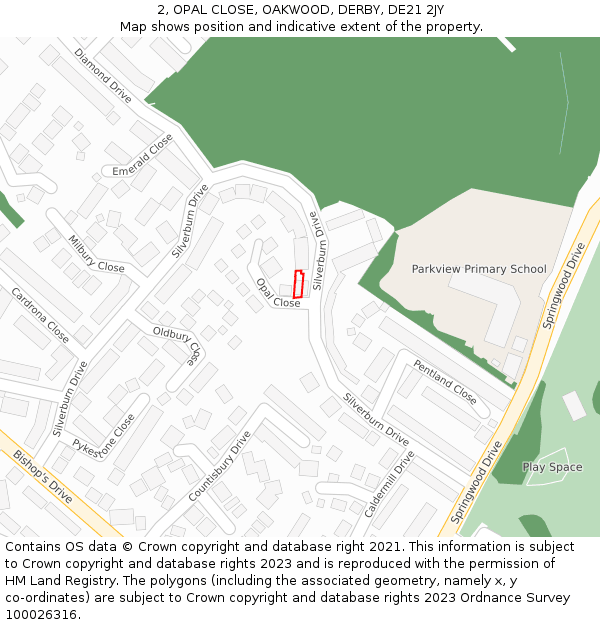 2, OPAL CLOSE, OAKWOOD, DERBY, DE21 2JY: Location map and indicative extent of plot