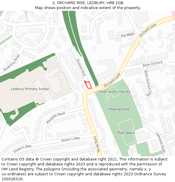 2, ORCHARD RISE, LEDBURY, HR8 2GB: Location map and indicative extent of plot