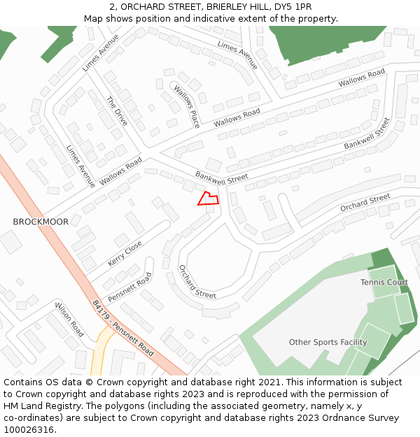 2, ORCHARD STREET, BRIERLEY HILL, DY5 1PR: Location map and indicative extent of plot
