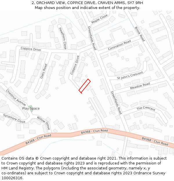 2, ORCHARD VIEW, COPPICE DRIVE, CRAVEN ARMS, SY7 9RH: Location map and indicative extent of plot