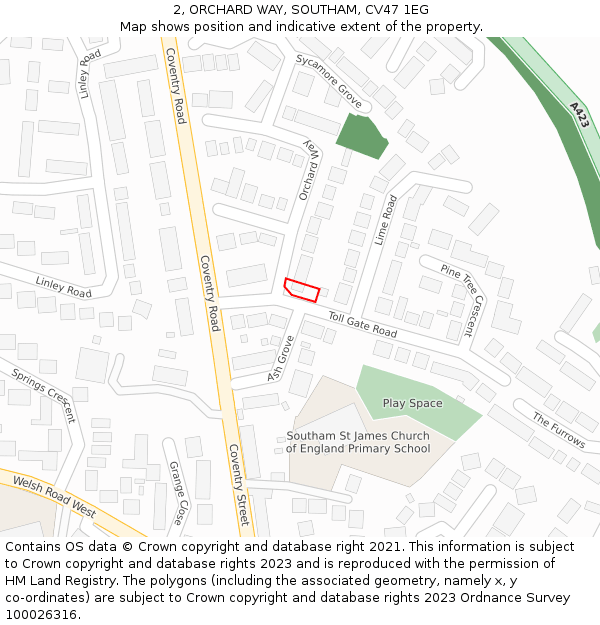 2, ORCHARD WAY, SOUTHAM, CV47 1EG: Location map and indicative extent of plot