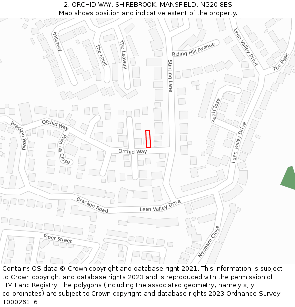 2, ORCHID WAY, SHIREBROOK, MANSFIELD, NG20 8ES: Location map and indicative extent of plot