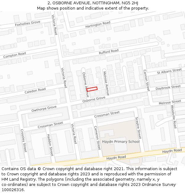 2, OSBORNE AVENUE, NOTTINGHAM, NG5 2HJ: Location map and indicative extent of plot