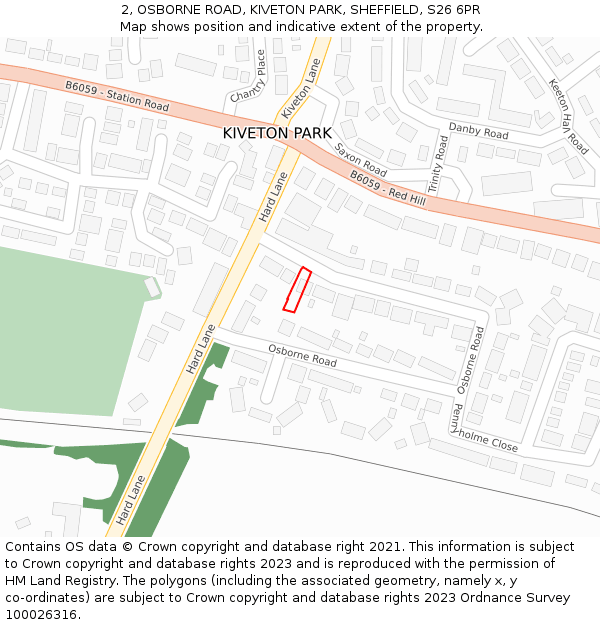 2, OSBORNE ROAD, KIVETON PARK, SHEFFIELD, S26 6PR: Location map and indicative extent of plot
