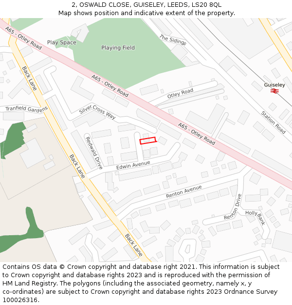 2, OSWALD CLOSE, GUISELEY, LEEDS, LS20 8QL: Location map and indicative extent of plot
