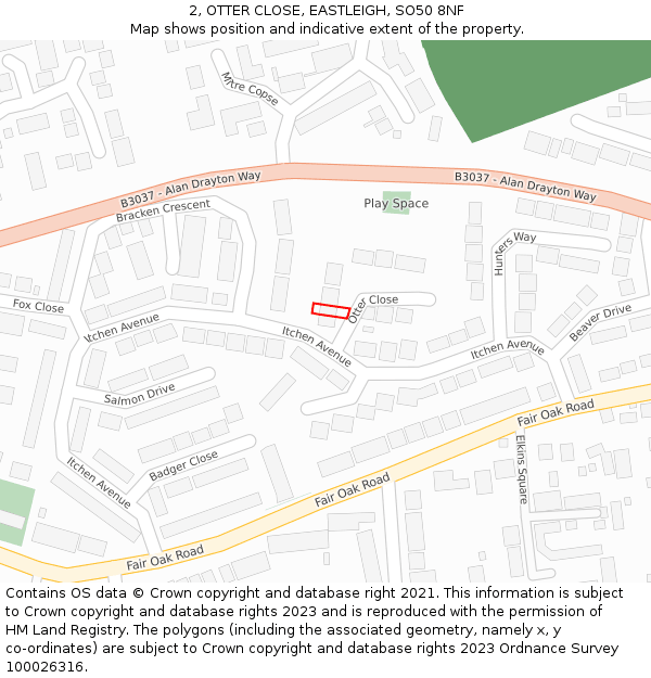 2, OTTER CLOSE, EASTLEIGH, SO50 8NF: Location map and indicative extent of plot