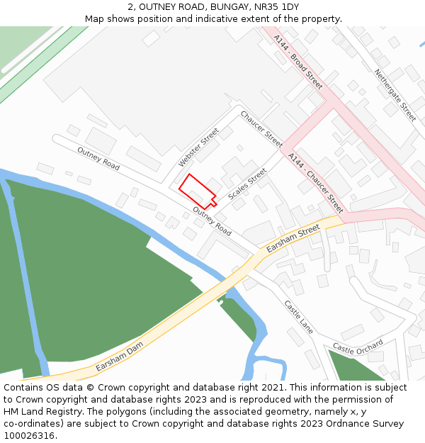 2, OUTNEY ROAD, BUNGAY, NR35 1DY: Location map and indicative extent of plot