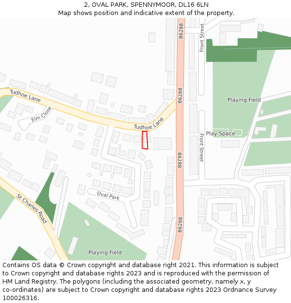 2, OVAL PARK, SPENNYMOOR, DL16 6LN: Location map and indicative extent of plot