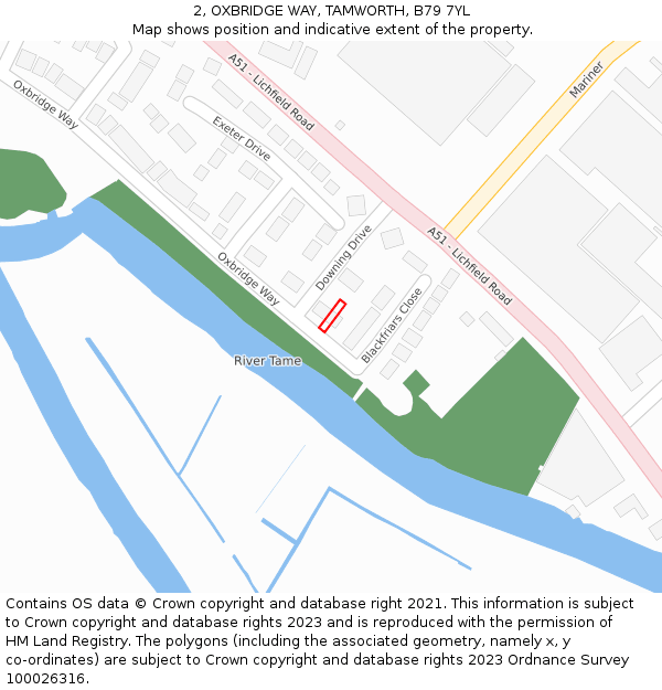 2, OXBRIDGE WAY, TAMWORTH, B79 7YL: Location map and indicative extent of plot