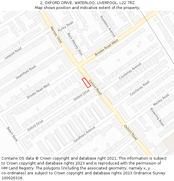 2, OXFORD DRIVE, WATERLOO, LIVERPOOL, L22 7RZ: Location map and indicative extent of plot