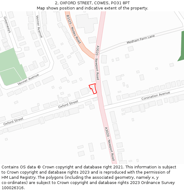 2, OXFORD STREET, COWES, PO31 8PT: Location map and indicative extent of plot