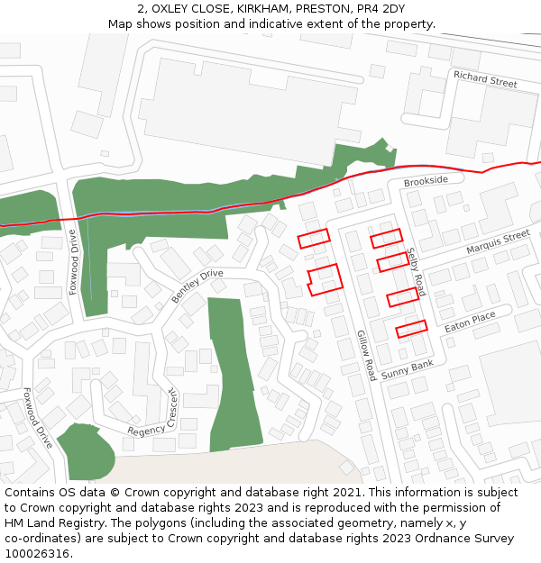 2, OXLEY CLOSE, KIRKHAM, PRESTON, PR4 2DY: Location map and indicative extent of plot