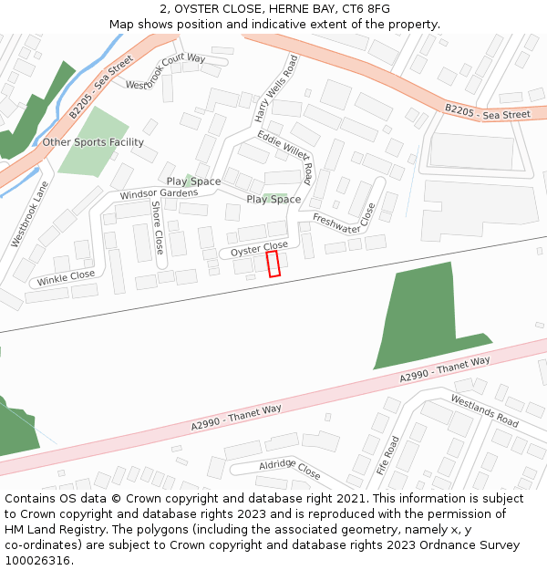 2, OYSTER CLOSE, HERNE BAY, CT6 8FG: Location map and indicative extent of plot