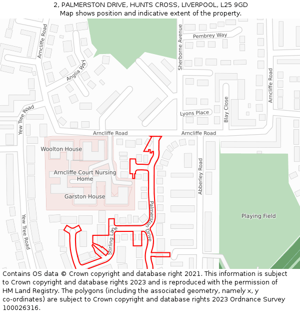 2, PALMERSTON DRIVE, HUNTS CROSS, LIVERPOOL, L25 9GD: Location map and indicative extent of plot