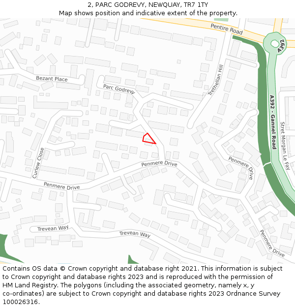 2, PARC GODREVY, NEWQUAY, TR7 1TY: Location map and indicative extent of plot