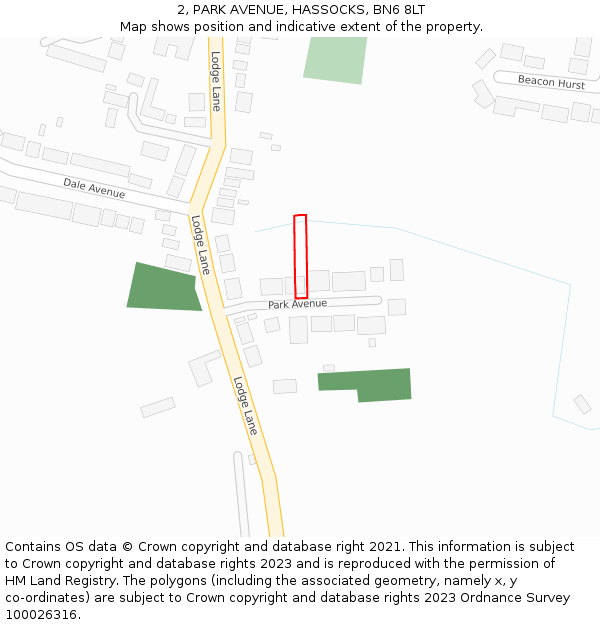 2, PARK AVENUE, HASSOCKS, BN6 8LT: Location map and indicative extent of plot