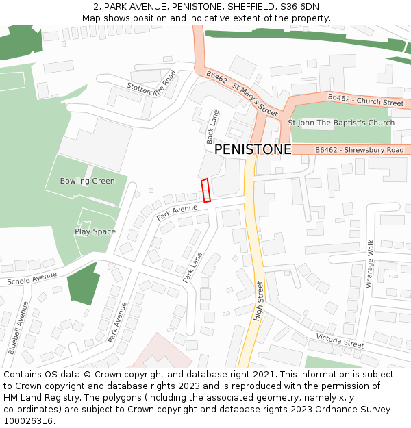 2, PARK AVENUE, PENISTONE, SHEFFIELD, S36 6DN: Location map and indicative extent of plot