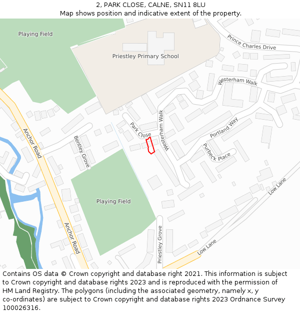 2, PARK CLOSE, CALNE, SN11 8LU: Location map and indicative extent of plot