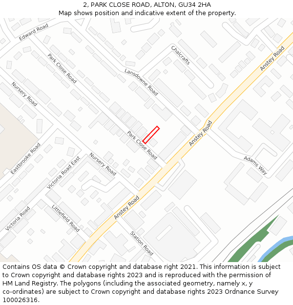 2, PARK CLOSE ROAD, ALTON, GU34 2HA: Location map and indicative extent of plot