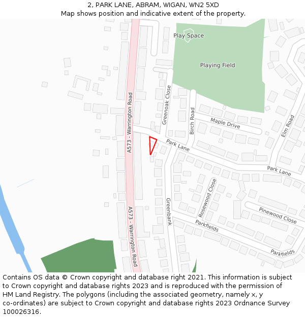2, PARK LANE, ABRAM, WIGAN, WN2 5XD: Location map and indicative extent of plot