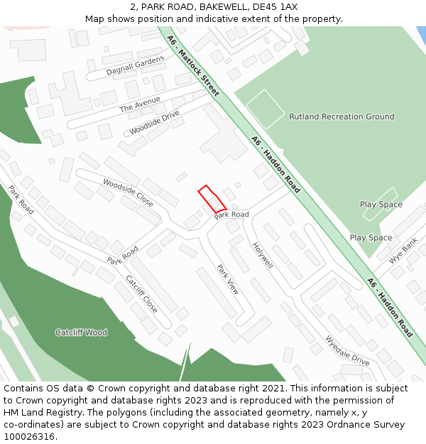 2, PARK ROAD, BAKEWELL, DE45 1AX: Location map and indicative extent of plot