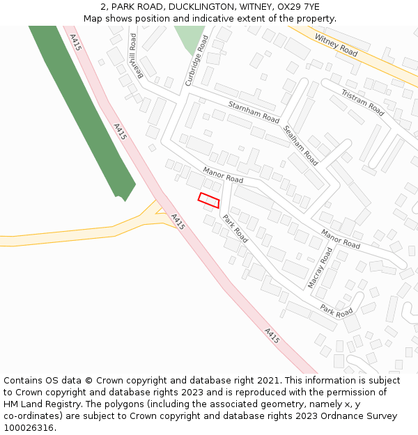 2, PARK ROAD, DUCKLINGTON, WITNEY, OX29 7YE: Location map and indicative extent of plot