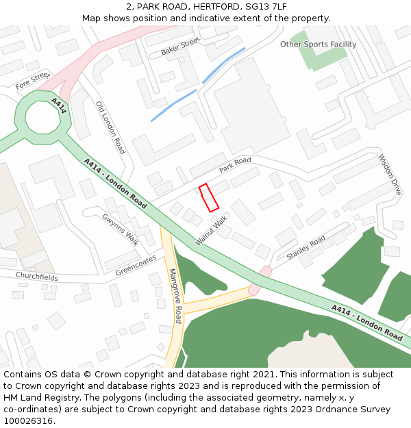2, PARK ROAD, HERTFORD, SG13 7LF: Location map and indicative extent of plot