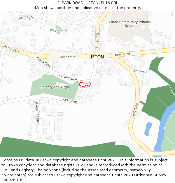 2, PARK ROAD, LIFTON, PL16 0BL: Location map and indicative extent of plot
