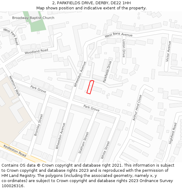 2, PARKFIELDS DRIVE, DERBY, DE22 1HH: Location map and indicative extent of plot
