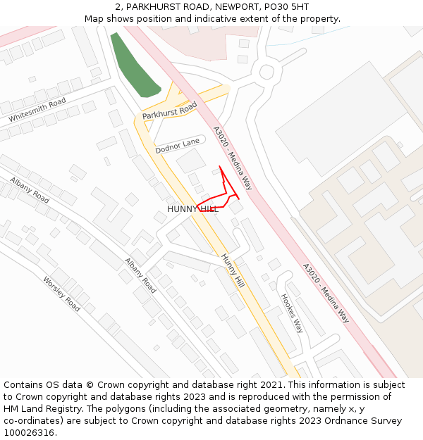 2, PARKHURST ROAD, NEWPORT, PO30 5HT: Location map and indicative extent of plot