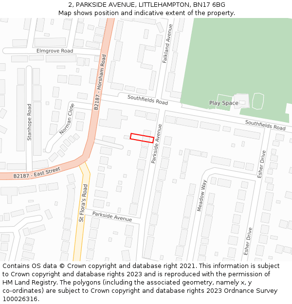 2, PARKSIDE AVENUE, LITTLEHAMPTON, BN17 6BG: Location map and indicative extent of plot